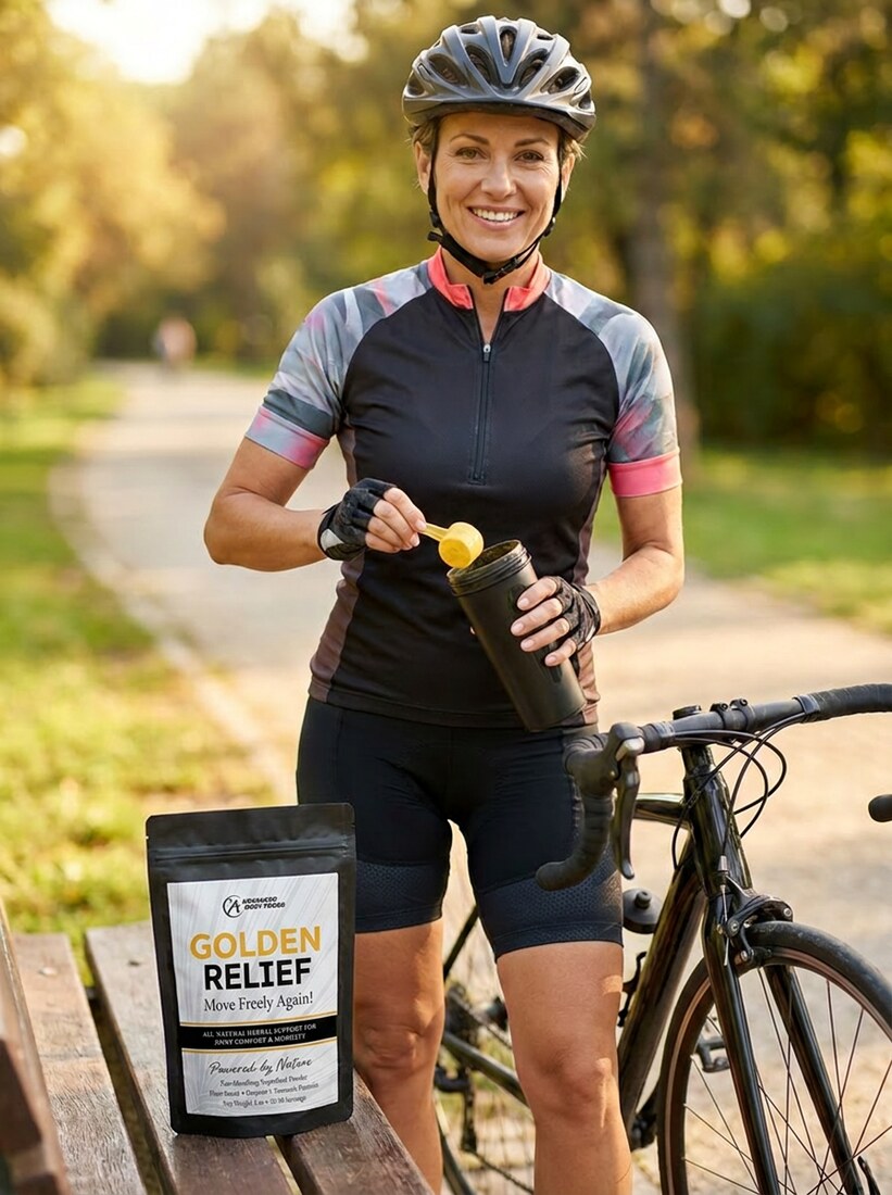 Cyclist using Golden Relief for joint comfort