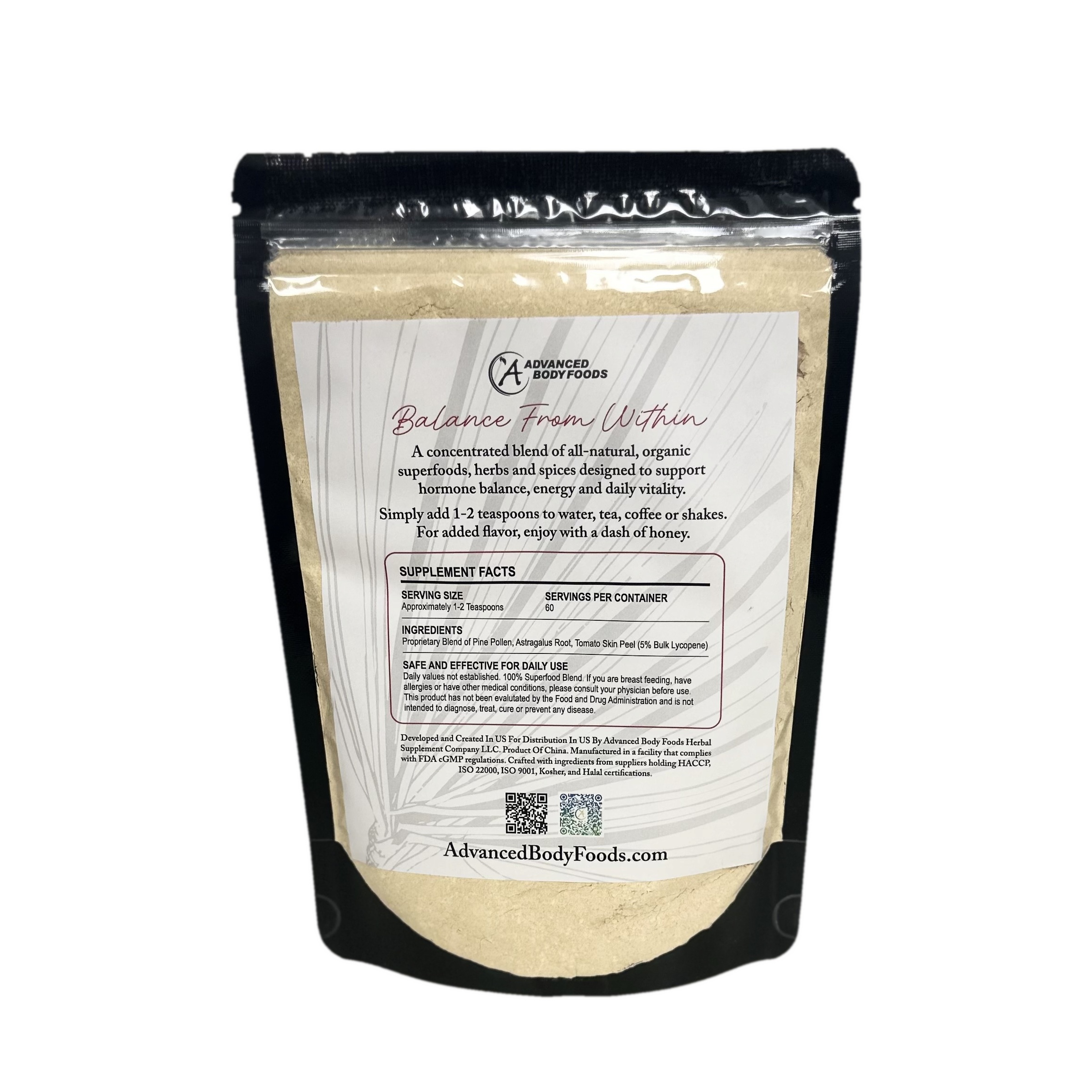 Hormone Pollen back label — ingredients