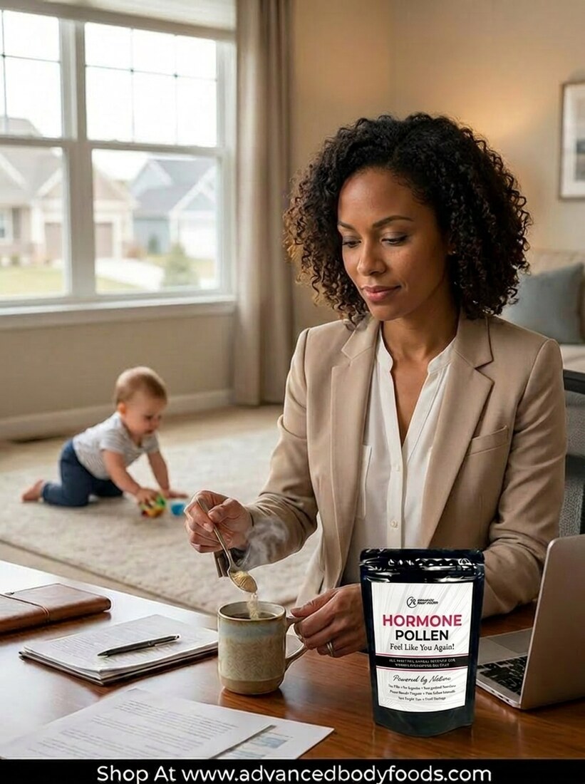 Woman using Hormone Pollen while working at home
