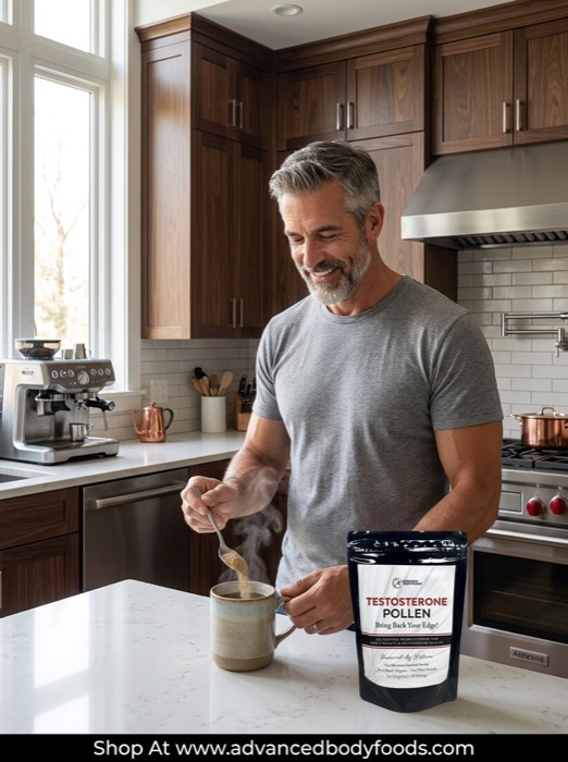 Stirring Advanced Body Foods powder into a morning cup of coffee
