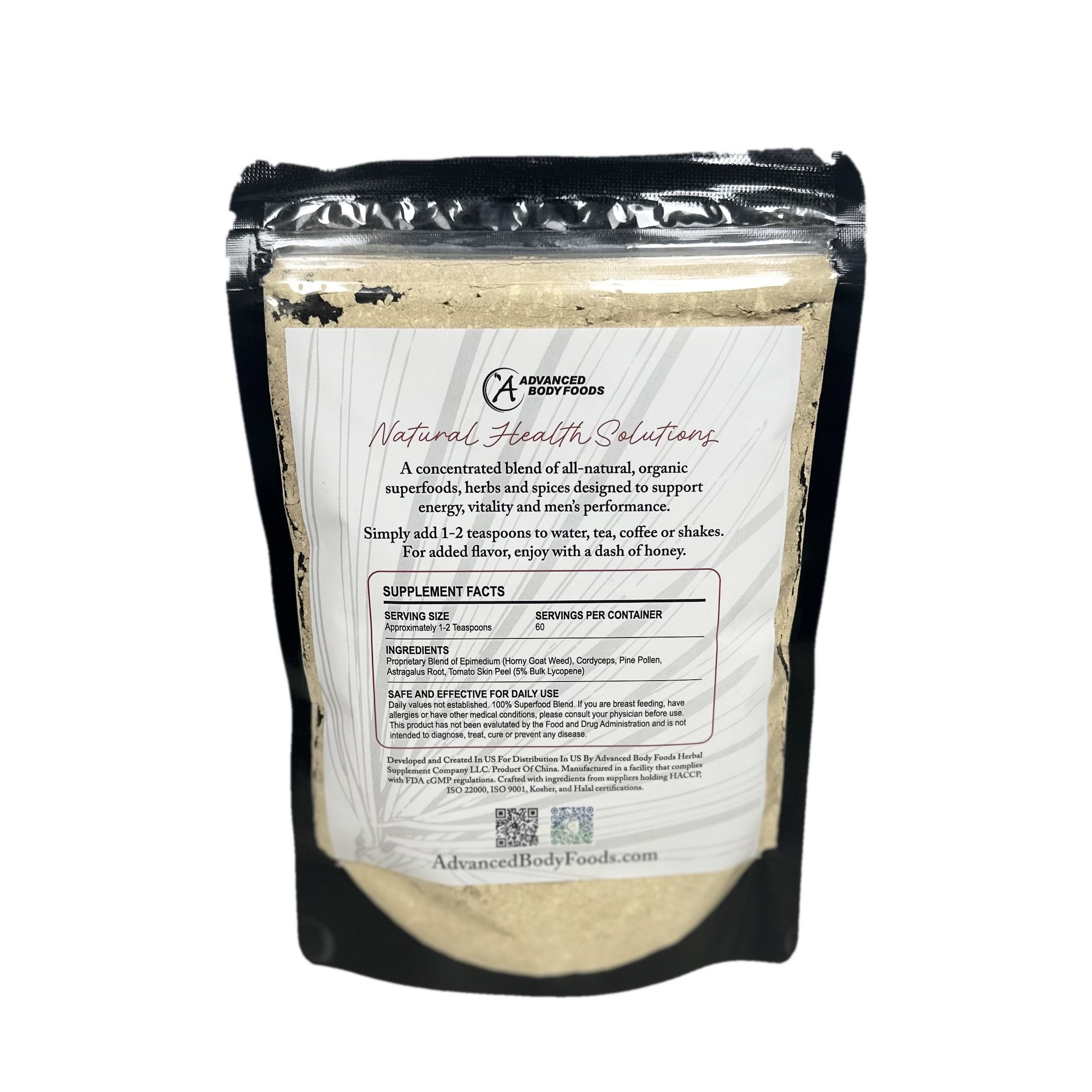 Testosterone Pollen back label — ingredients